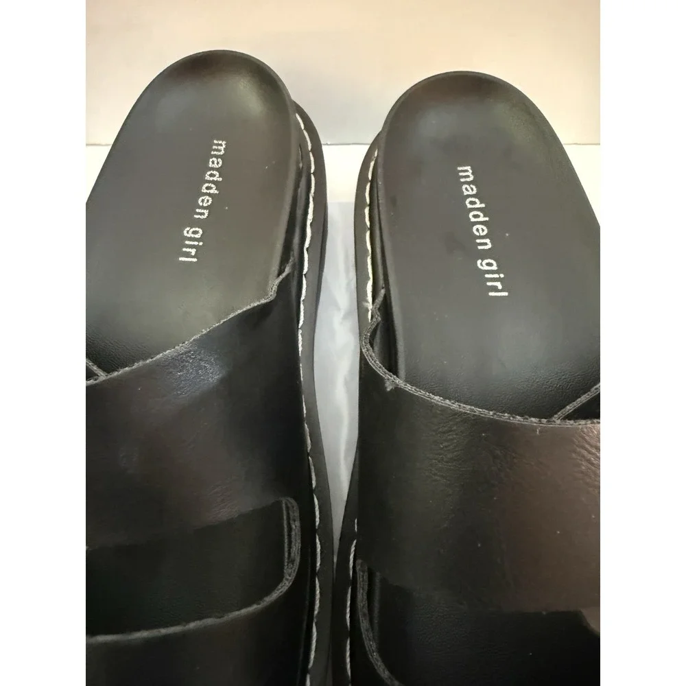 Madden Girl Black Double Buckle Platform Slide Sandals Adjustable Women's 9.5